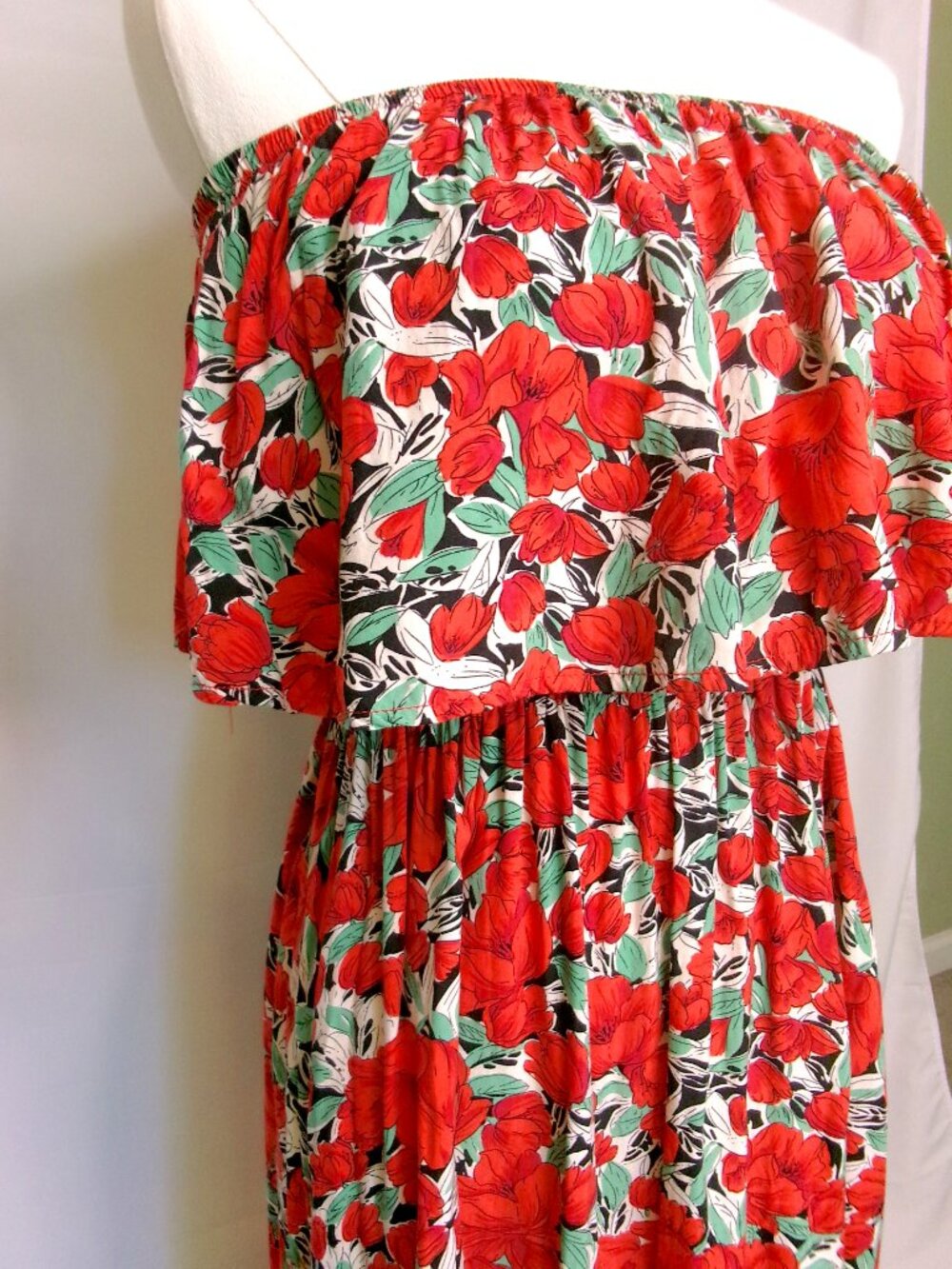Floral Strapless Maxi Dress Tropical Boho Vacation Dress S